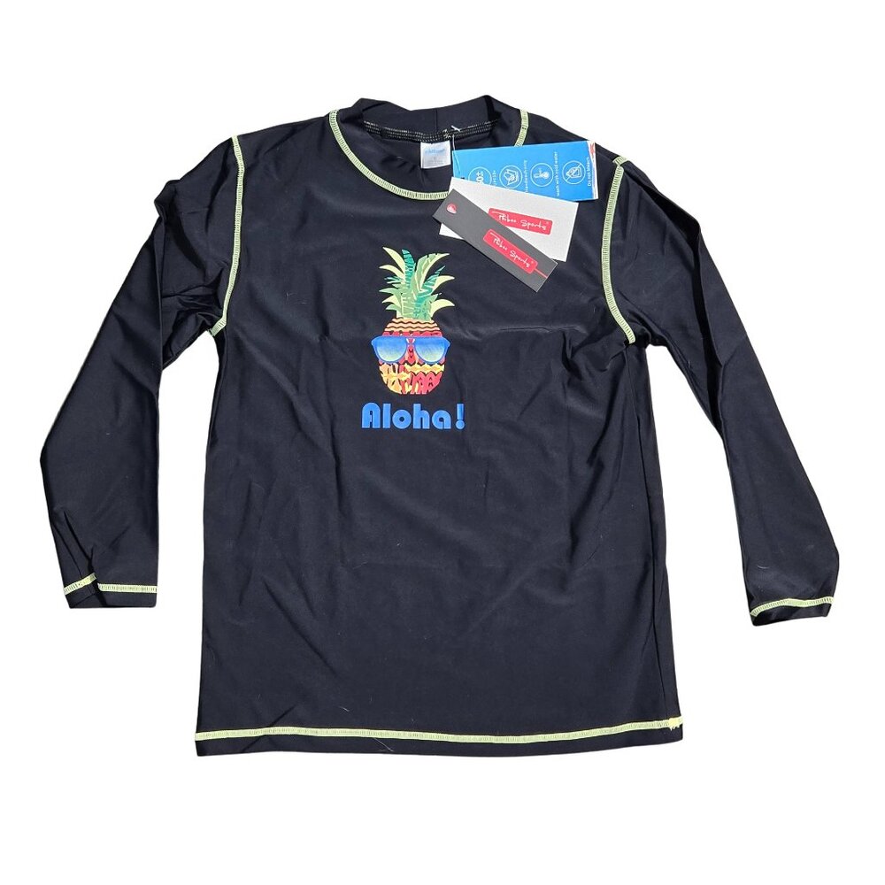 NWT | Phibee Black Pineapple "Aloha!" Graphic Swim Shirt | Rash Guard | 6